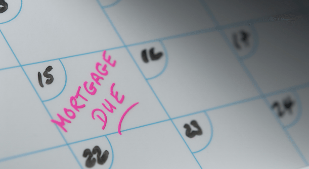 A calendar with mortgage due written on it